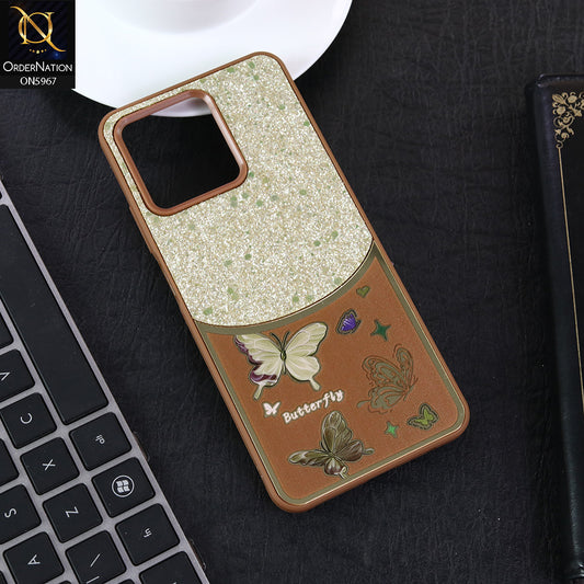 Realme Note 50 Cover - Brown -  New Trendy Butterfly Moeity Glitter Soft Borders Shiny Case