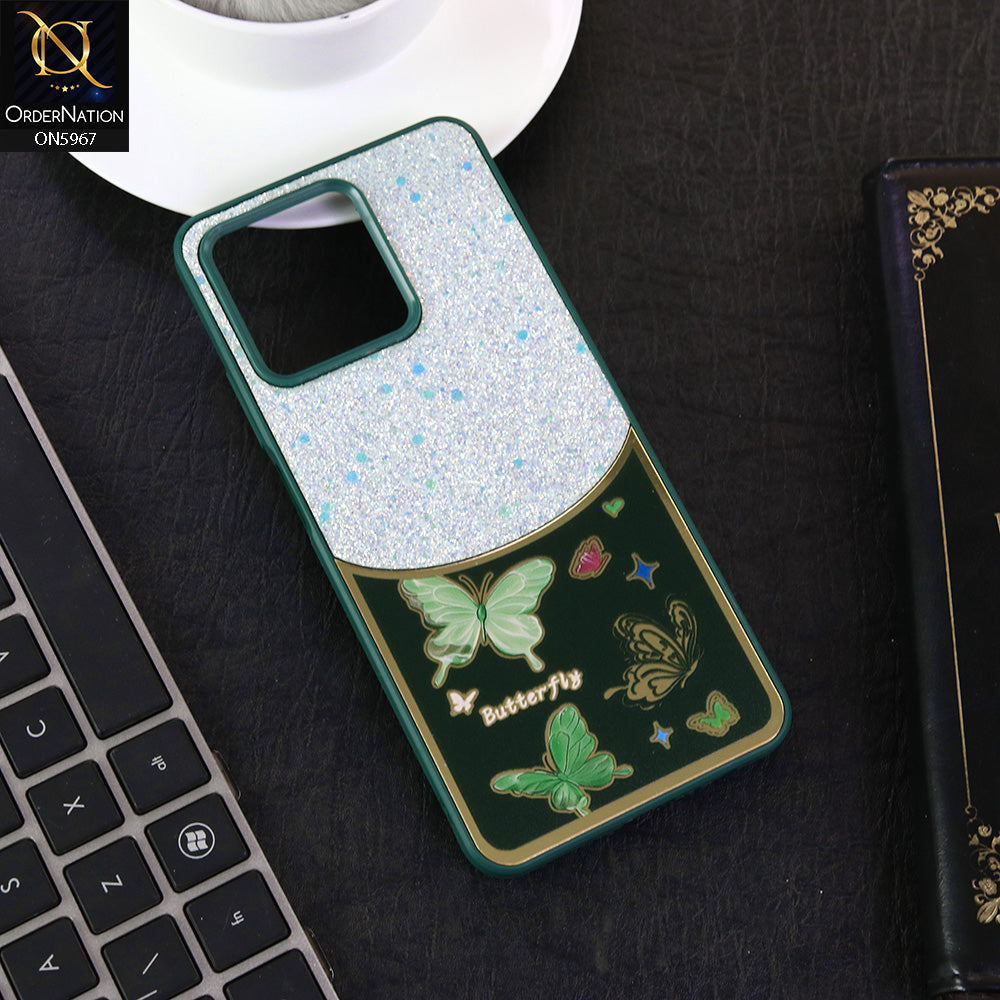Realme Note 50 Cover - Green -  New Trendy Butterfly Moeity Glitter Soft Borders Shiny Case