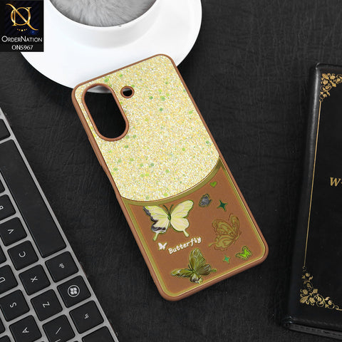 Xiaomi Redmi 13C Cover - Brown -  New Trendy Butterfly Moeity Glitter Soft Borders Shiny Case