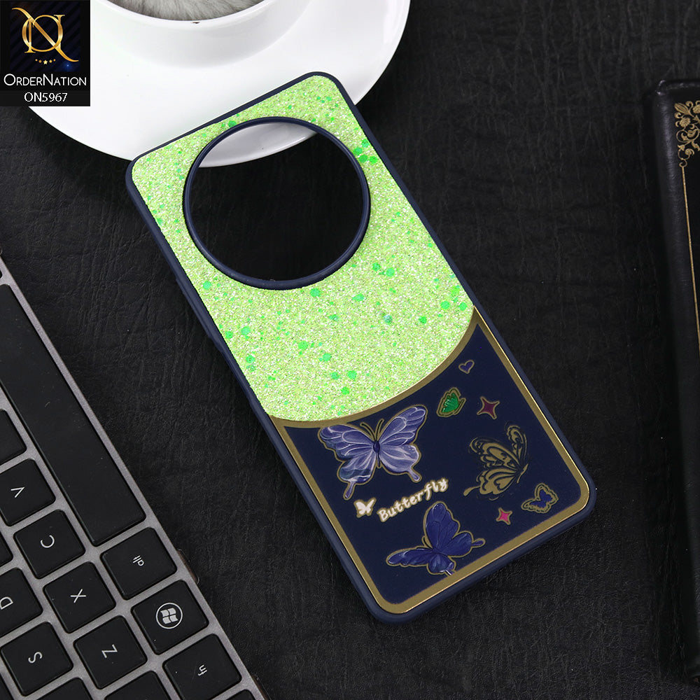 Xiaomi Redmi A3 Cover - Blue -  New Trendy Butterfly Moeity Glitter Soft Borders Shiny Case
