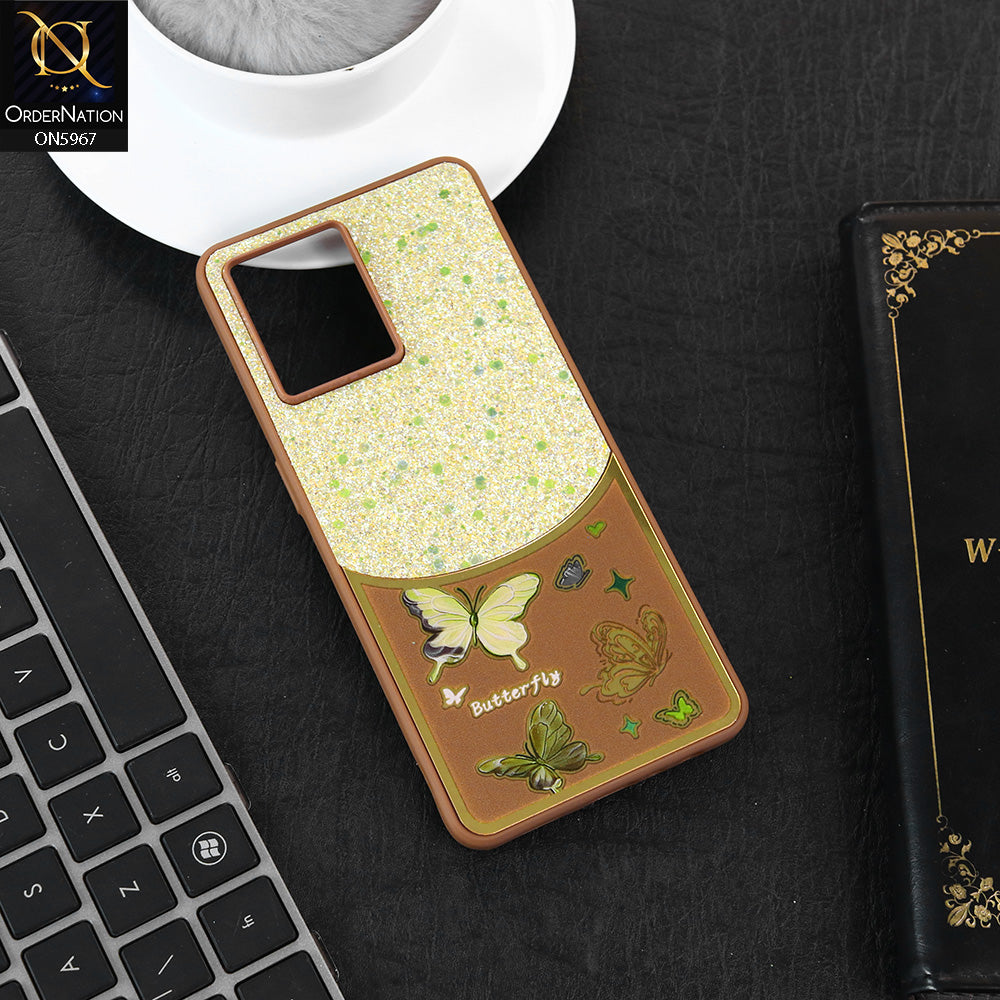 Oppo F21 Pro 4G Cover - Brown -  New Trendy Butterfly Moeity Glitter Soft Borders Shiny Case