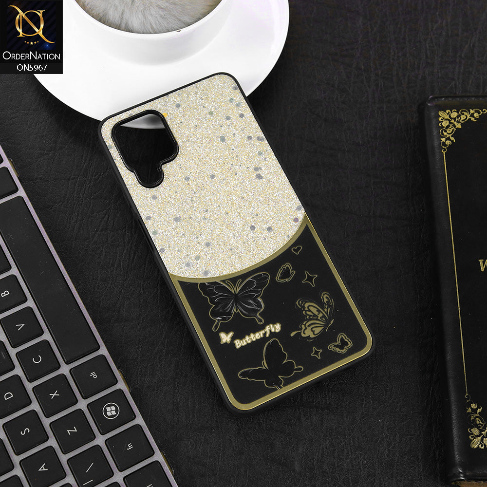 Samsung Galaxy A12 Nacho Cover - Black -  New Trendy Butterfly Moeity Glitter Soft Borders Shiny Case