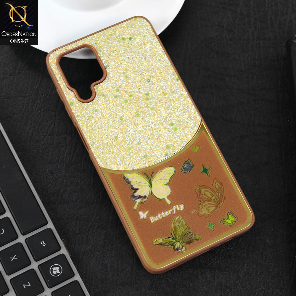Samsung Galaxy A12 Nacho Cover - Brown -  New Trendy Butterfly Moeity Glitter Soft Borders Shiny Case