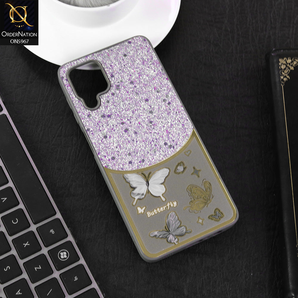 Samsung Galaxy A12 Cover - Gray -  New Trendy Butterfly Moeity Glitter Soft Borders Shiny Case