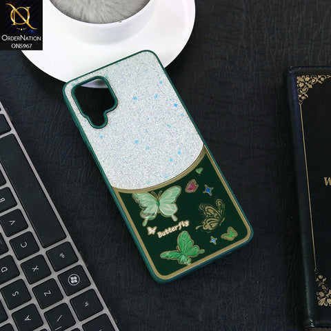 Samsung Galaxy A12 Nacho Cover - Green -  New Trendy Butterfly Moeity Glitter Soft Borders Shiny Case