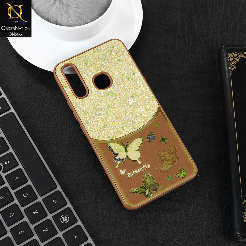 Tecno Spark 4 Cover - Brown -  New Trendy Butterfly Moeity Glitter Soft Borders Shiny Case