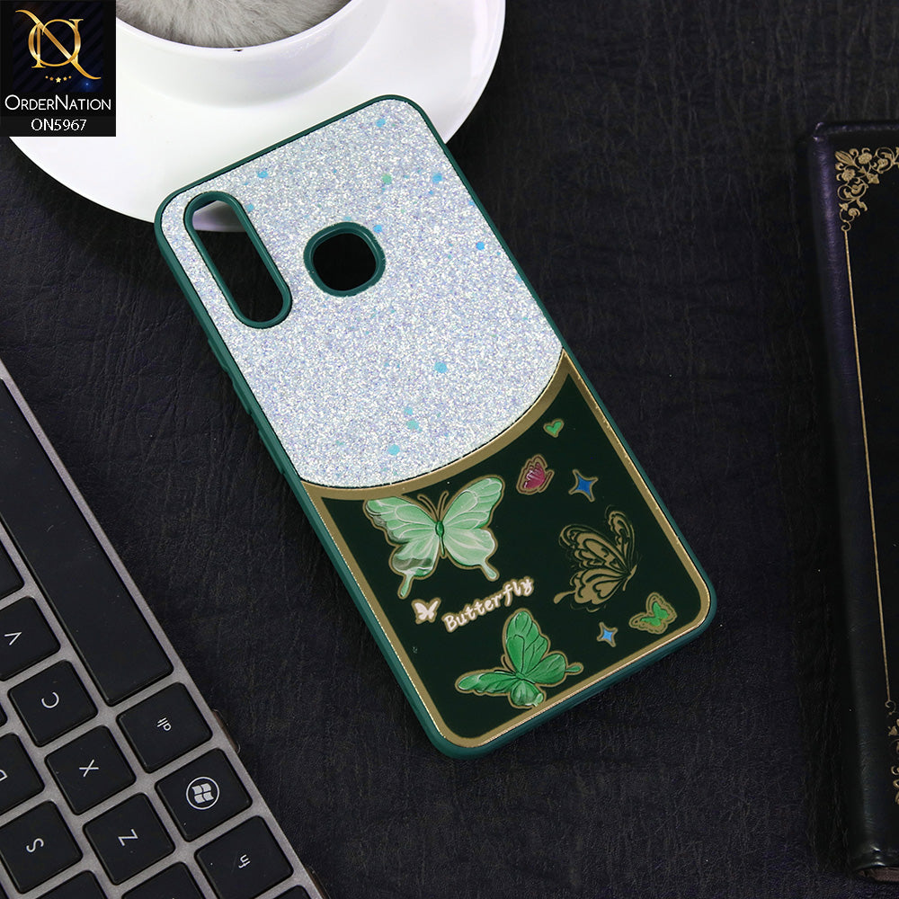 Tecno Camon 12 Cover - Green -  New Trendy Butterfly Moeity Glitter Soft Borders Shiny Case