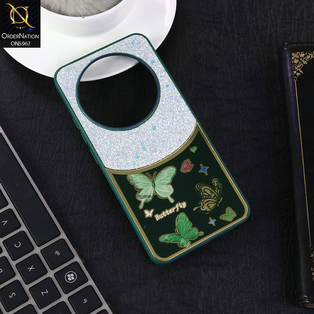 Tecno Spark 30C 4G Cover - Green -  New Trendy Butterfly Moeity Glitter Soft Borders Shiny Case