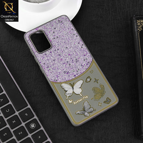 Samsung Galaxy A51 Cover - Gray -  New Trendy Butterfly Moeity Glitter Soft Borders Shiny Case