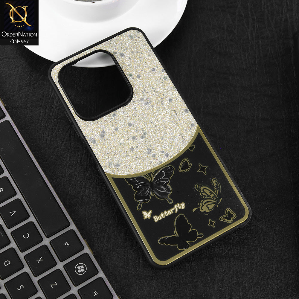 Tecno Spark 10C Cover - Black -  New Trendy Butterfly Moeity Glitter Soft Borders Shiny Case