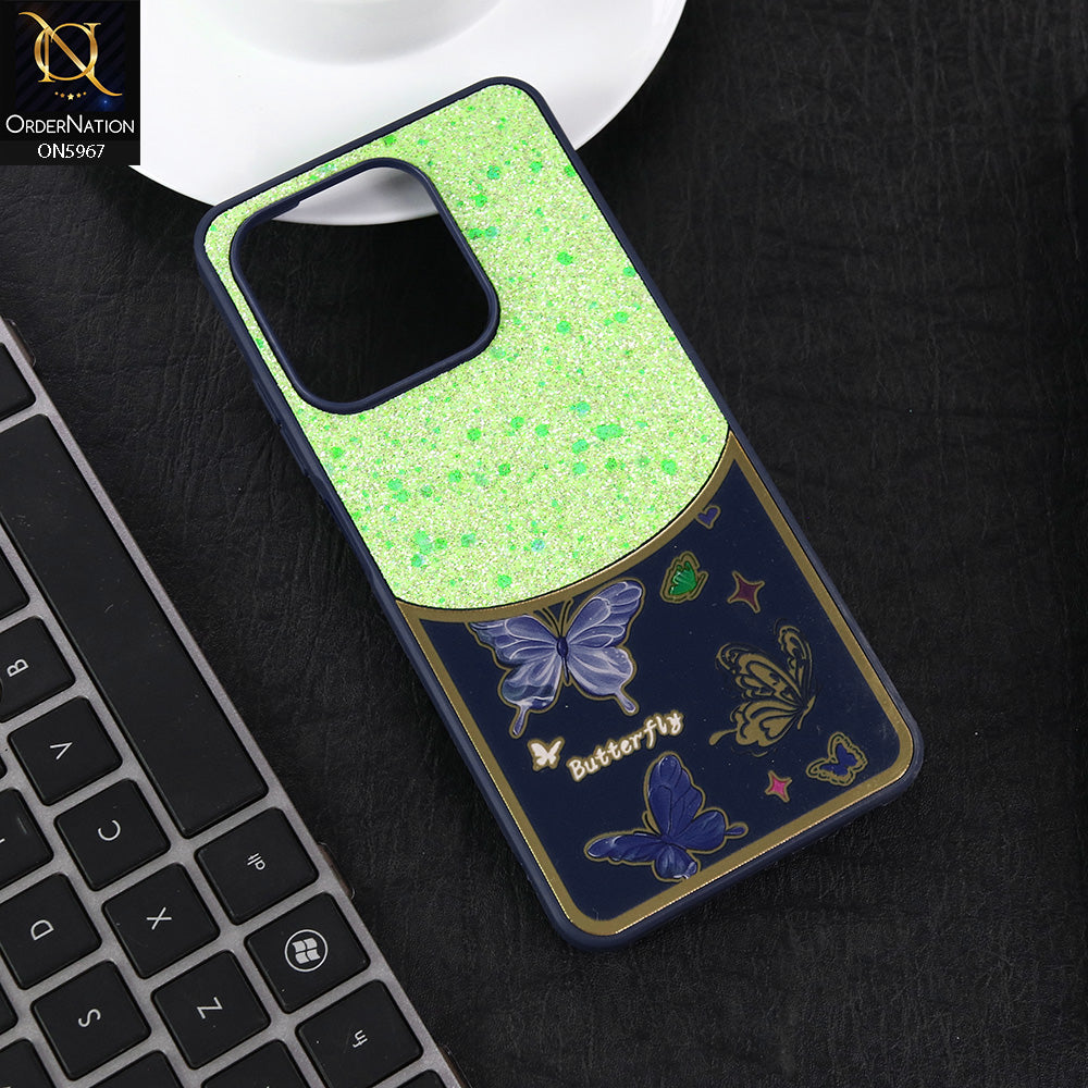 Tecno Spark 10C Cover - Blue -  New Trendy Butterfly Moeity Glitter Soft Borders Shiny Case