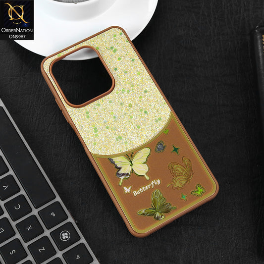 Tecno Spark 10 Cover - Brown -  New Trendy Butterfly Moeity Glitter Soft Borders Shiny Case