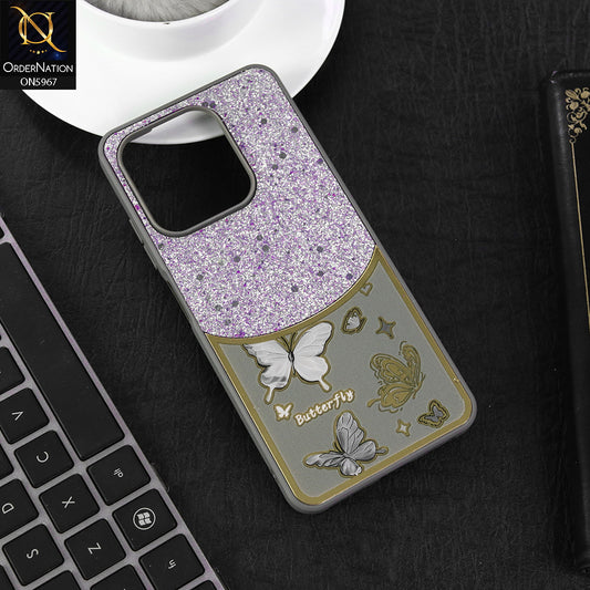 Tecno Spark 10 Cover - Gray -  New Trendy Butterfly Moeity Glitter Soft Borders Shiny Case