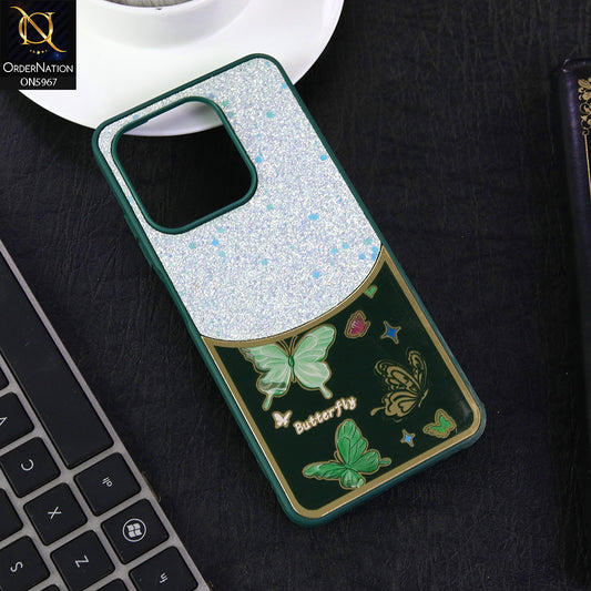 Tecno Spark 10 Cover - Green -  New Trendy Butterfly Moeity Glitter Soft Borders Shiny Case