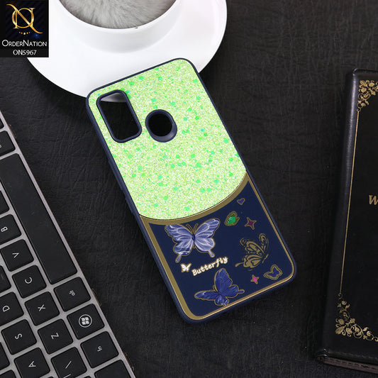 Tecno Spark 7 Cover - Blue -  New Trendy Butterfly Moeity Glitter Soft Borders Shiny Case