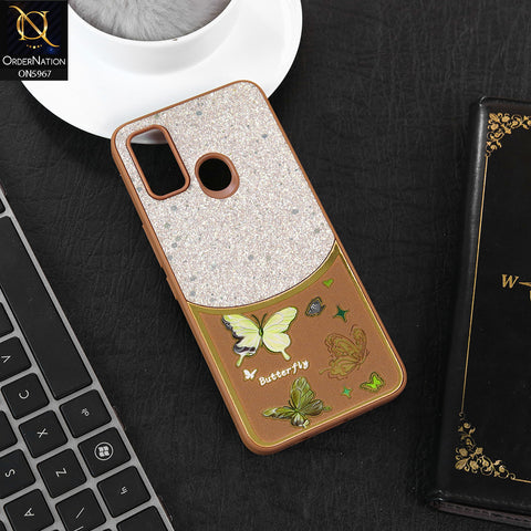 Tecno Spark 7 Cover - Brown -  New Trendy Butterfly Moeity Glitter Soft Borders Shiny Case