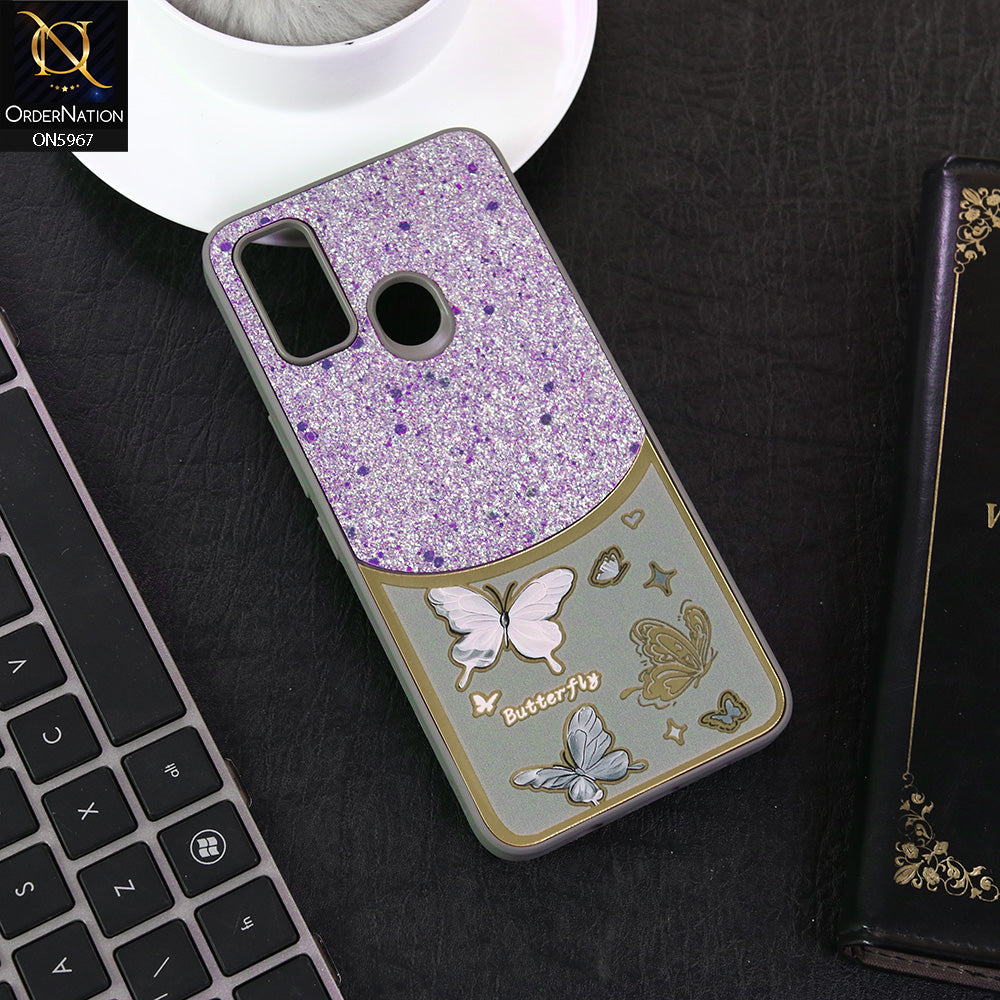 Tecno Spark 7T Cover - Gray -  New Trendy Butterfly Moeity Glitter Soft Borders Shiny Case