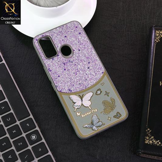 Tecno Spark 7 Cover - Gray -  New Trendy Butterfly Moeity Glitter Soft Borders Shiny Case