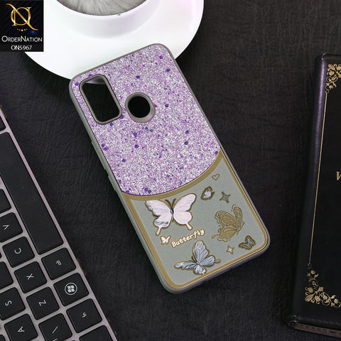 Tecno Spark 7T Cover - Gray -  New Trendy Butterfly Moeity Glitter Soft Borders Shiny Case