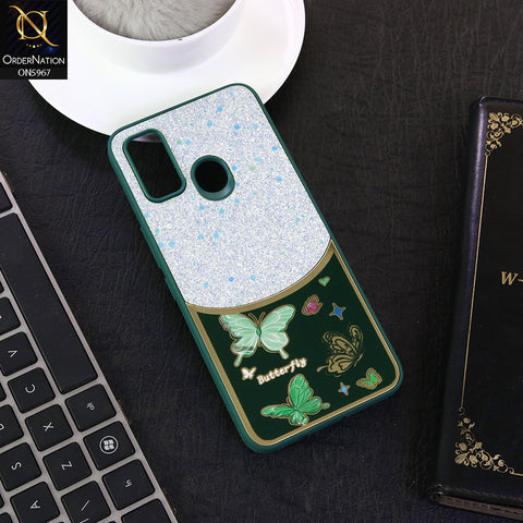 Tecno Spark 7T Cover - Green -  New Trendy Butterfly Moeity Glitter Soft Borders Shiny Case