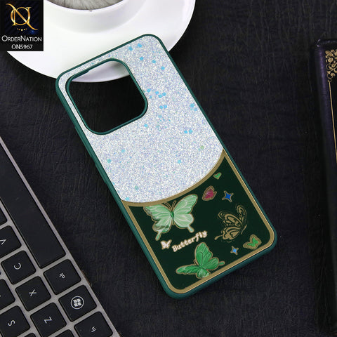 Tecno Spark 8C Cover - Green -  New Trendy Butterfly Moeity Glitter Soft Borders Shiny Case