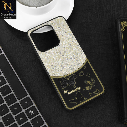 Tecno Pop 7 Cover - Black -  New Trendy Butterfly Moeity Glitter Soft Borders Shiny Case