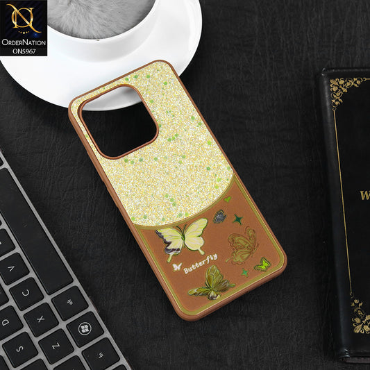 Tecno Pop 7 Cover - Brown -  New Trendy Butterfly Moeity Glitter Soft Borders Shiny Case