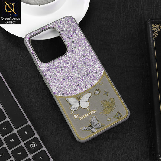 Tecno Pop 7 Cover - Gray -  New Trendy Butterfly Moeity Glitter Soft Borders Shiny Case