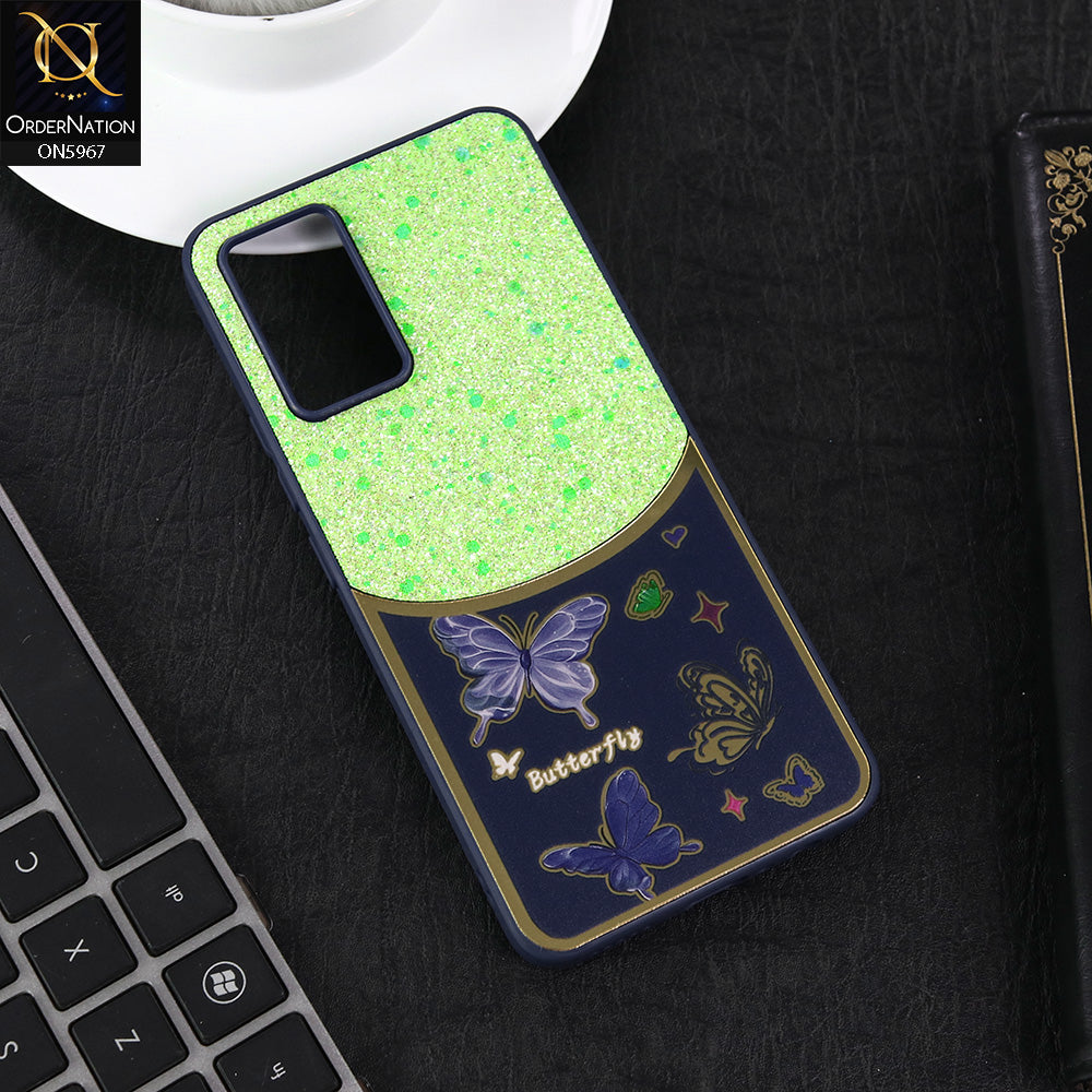 Vivo V21e Cover - Blue -  New Trendy Butterfly Moeity Glitter Soft Borders Shiny Case