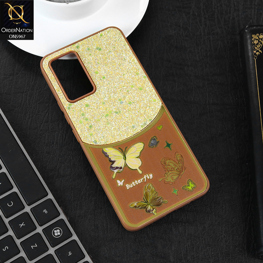 Vivo V20 SE Cover - Brown -  New Trendy Butterfly Moeity Glitter Soft Borders Shiny Case