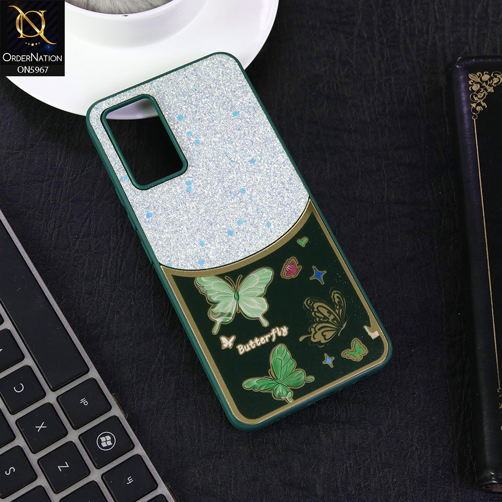 Vivo V20 SE Cover - Green -  New Trendy Butterfly Moeity Glitter Soft Borders Shiny Case