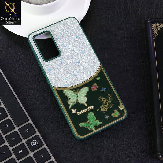 Vivo V20 SE Cover - Green -  New Trendy Butterfly Moeity Glitter Soft Borders Shiny Case