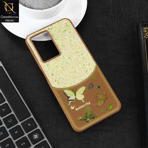 Vivo S16e Cover - Brown -  New Trendy Butterfly Moeity Glitter Soft Borders Shiny Case