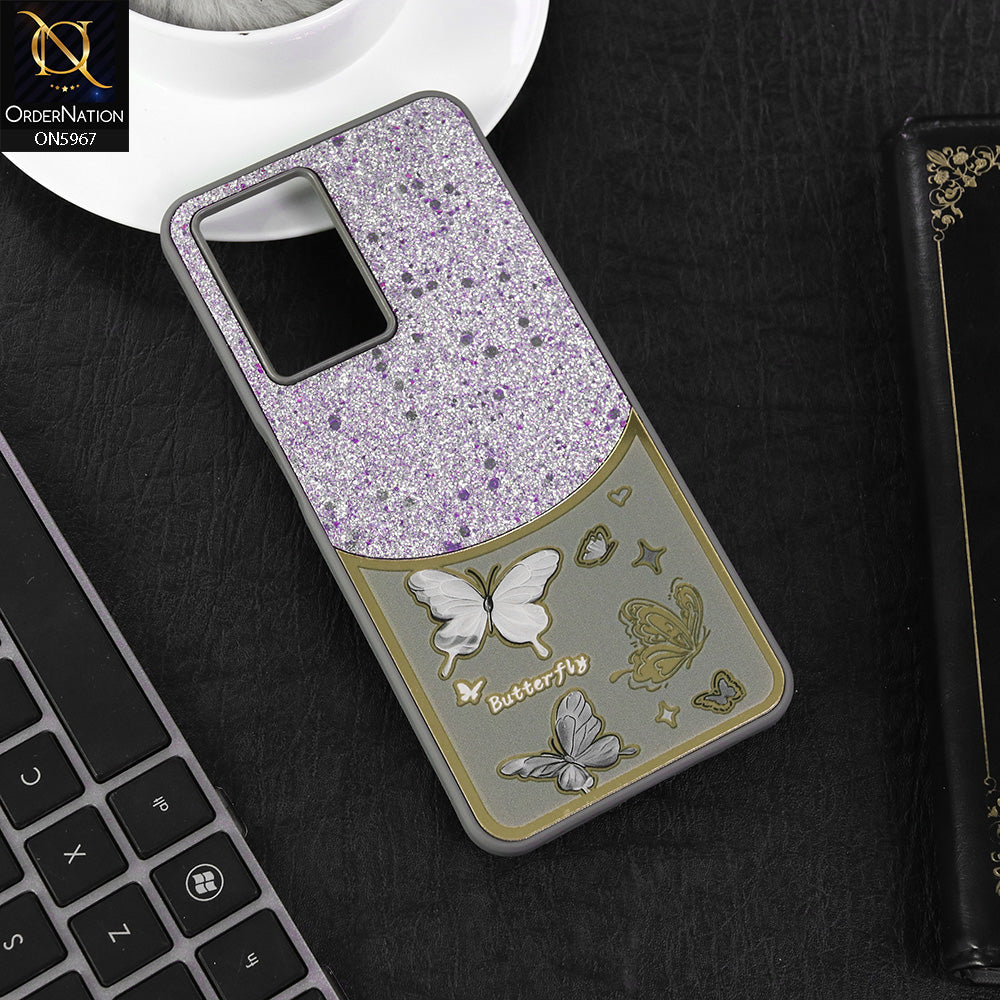 Vivo S16e Cover - Gray -  New Trendy Butterfly Moeity Glitter Soft Borders Shiny Case