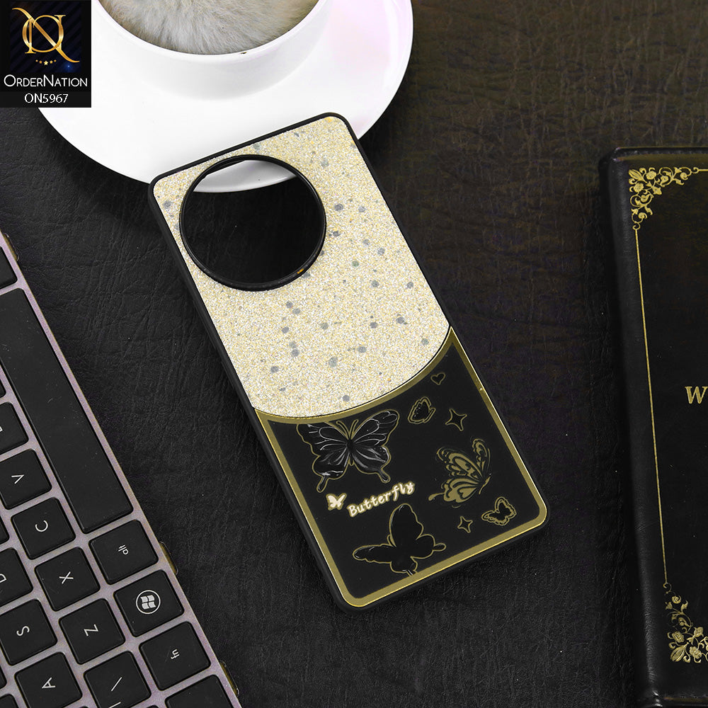 Vivo V30e Cover - Black -  New Trendy Butterfly Moeity Glitter Soft Borders Shiny Case