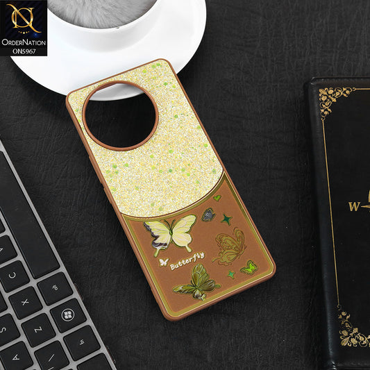 Vivo V30e Cover - Brown -  New Trendy Butterfly Moeity Glitter Soft Borders Shiny Case