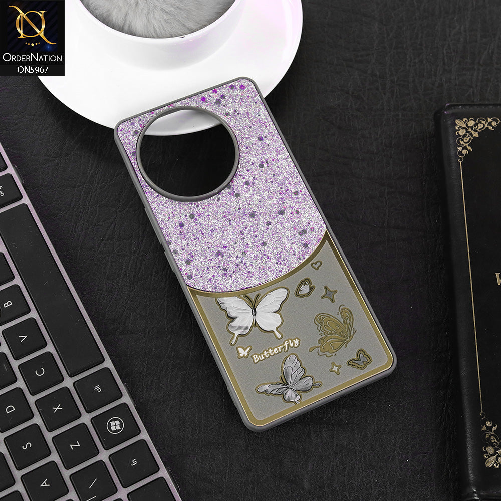 Vivo V30e Cover - Gray -  New Trendy Butterfly Moeity Glitter Soft Borders Shiny Case