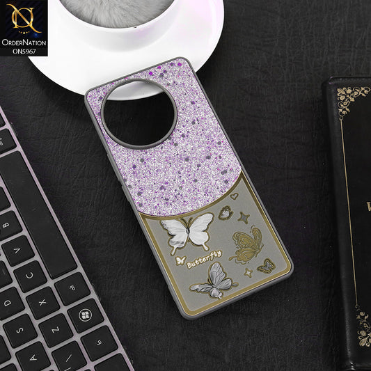 Vivo V30e Cover - Gray -  New Trendy Butterfly Moeity Glitter Soft Borders Shiny Case