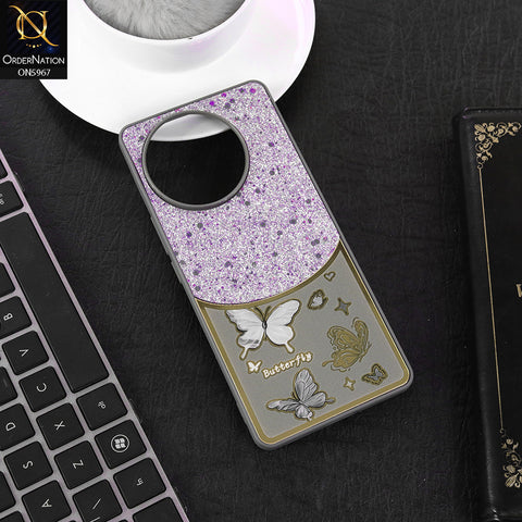 Vivo V30e Cover - Gray -  New Trendy Butterfly Moeity Glitter Soft Borders Shiny Case