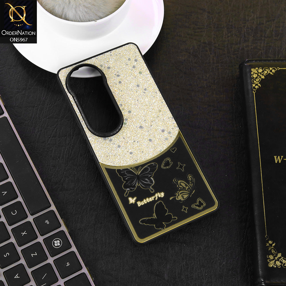 Vivo V40 Pro Cover - Black -  New Trendy Butterfly Moeity Glitter Soft Borders Shiny Case