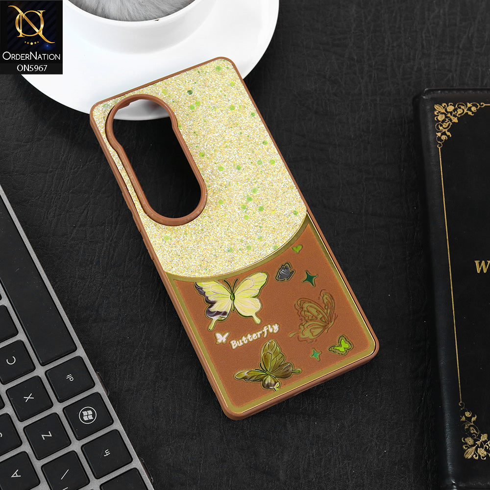 Vivo S19 Pro Cover - Brown -  New Trendy Butterfly Moeity Glitter Soft Borders Shiny Case