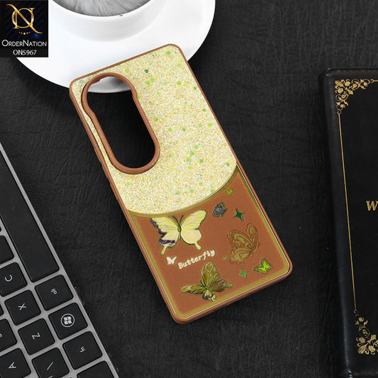 Vivo S19 Cover - Brown -  New Trendy Butterfly Moeity Glitter Soft Borders Shiny Case