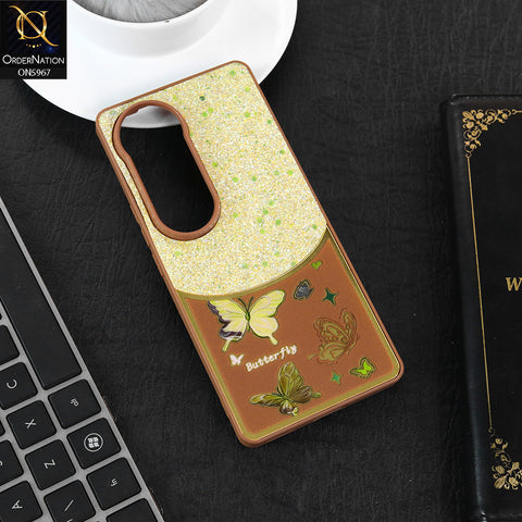 Vivo S19 Pro Cover - Brown -  New Trendy Butterfly Moeity Glitter Soft Borders Shiny Case