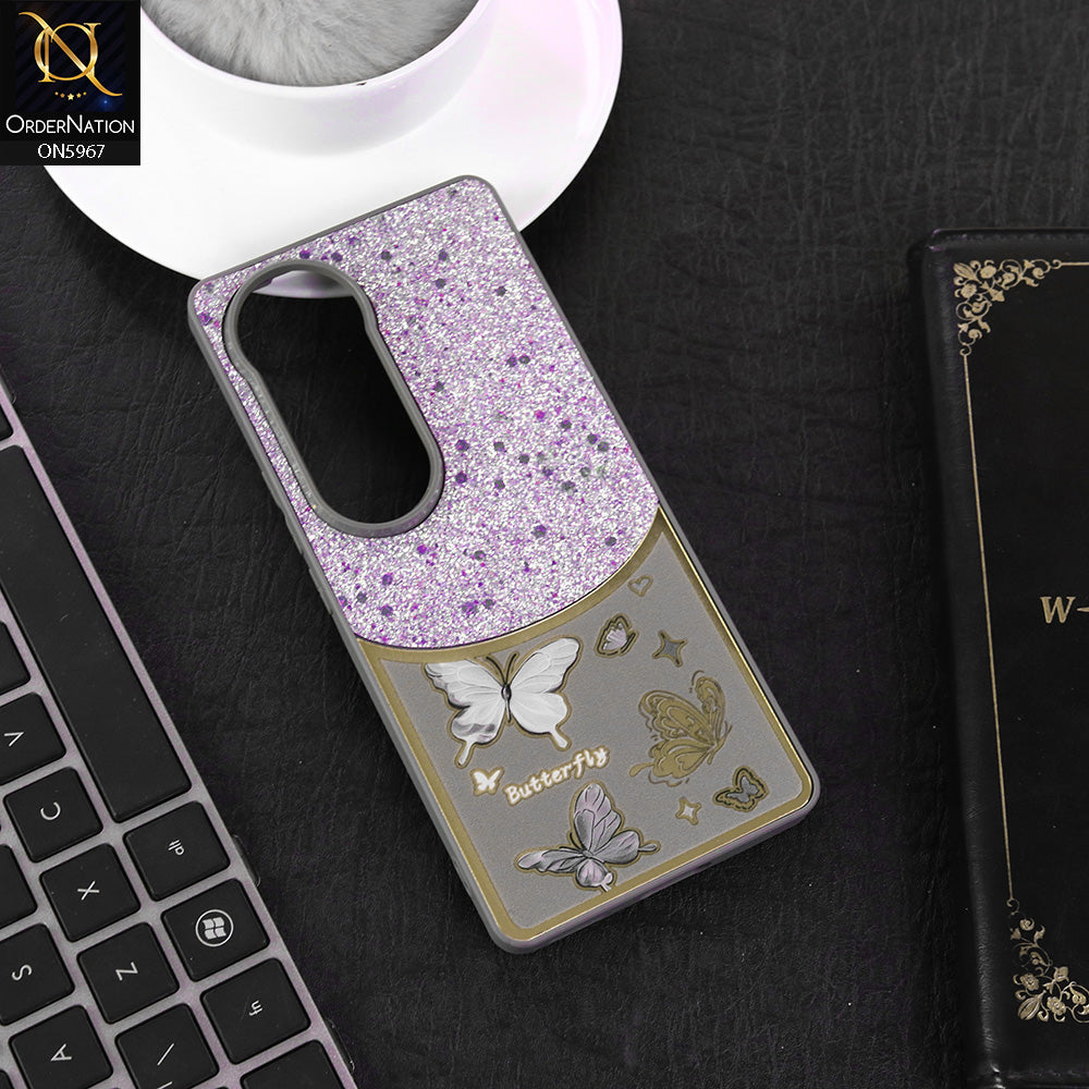 Vivo S19 Pro Cover - Gray -  New Trendy Butterfly Moeity Glitter Soft Borders Shiny Case