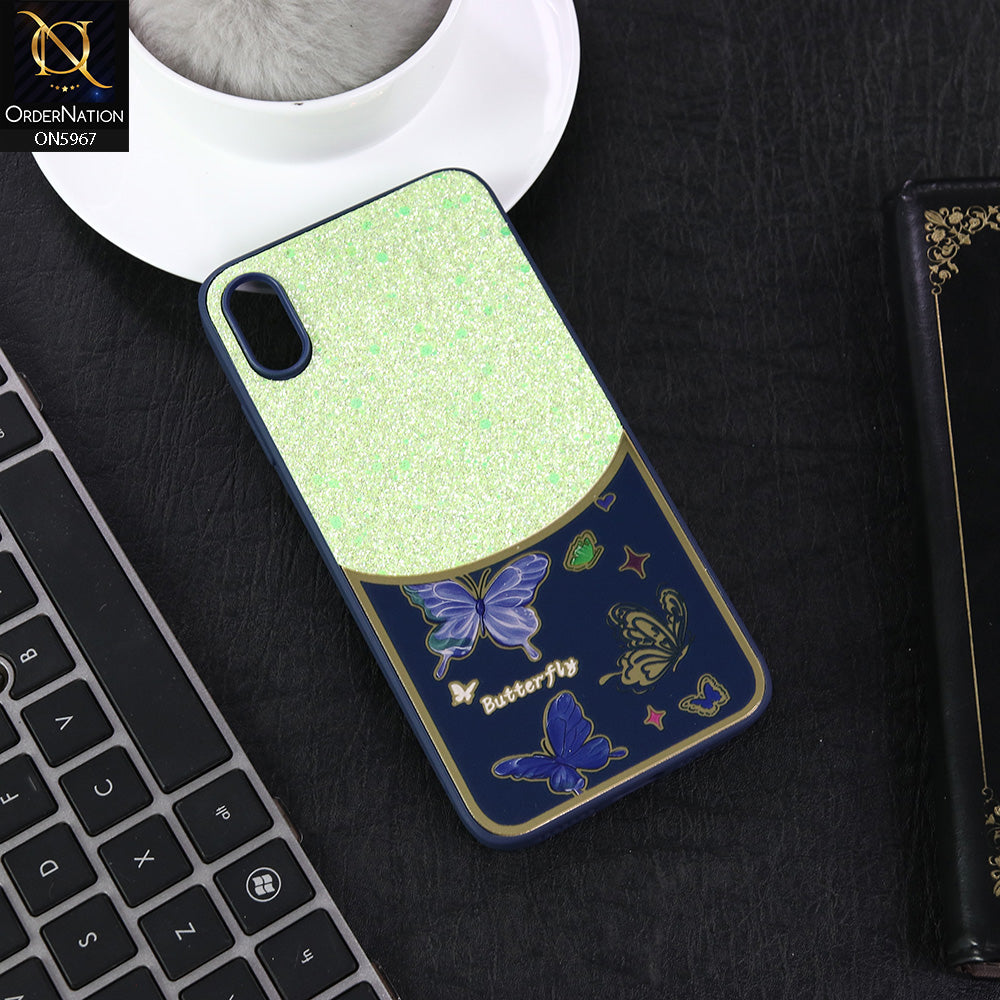 iPhone XS Max Cover - Blue -  New Trendy Butterfly Moeity Glitter Soft Borders Shiny Case