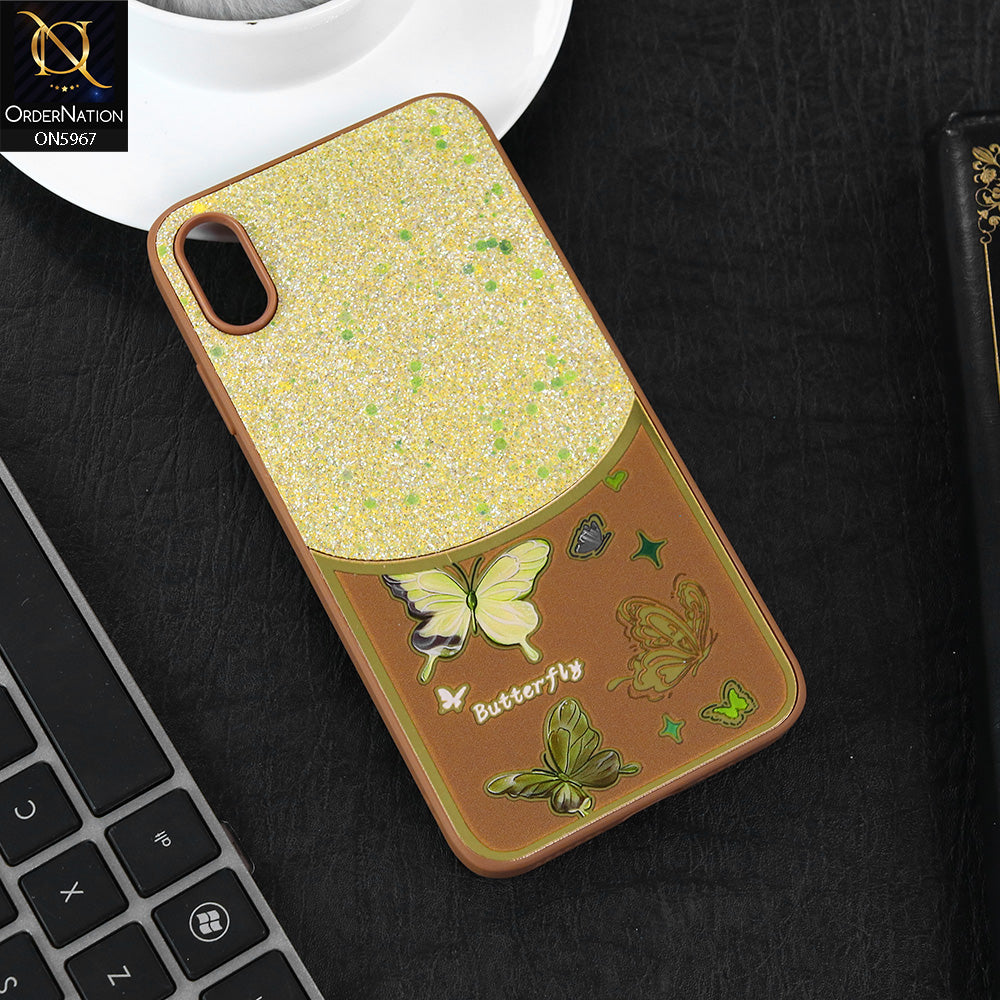 iPhone XS Max Cover - Brown -  New Trendy Butterfly Moeity Glitter Soft Borders Shiny Case