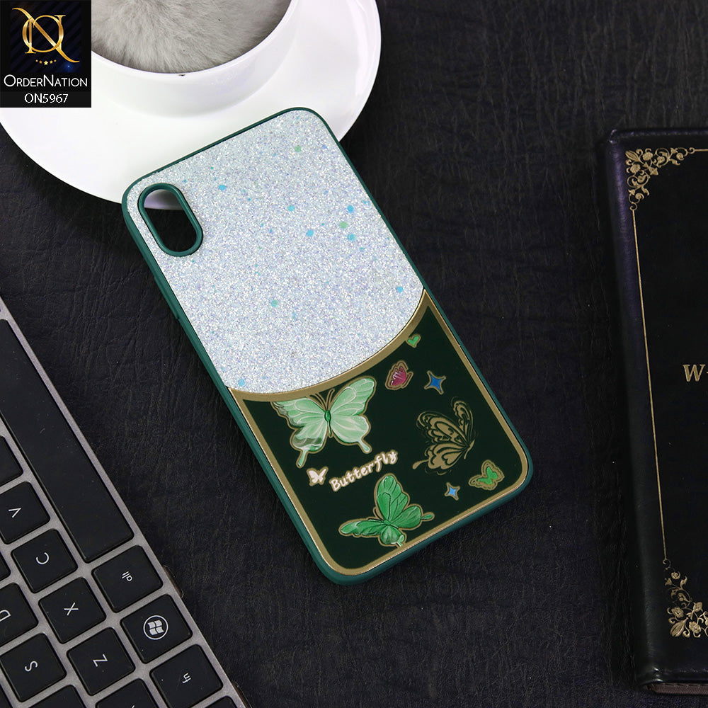 iPhone XS / X Cover - Blue -  New Trendy Butterfly Moeity Glitter Soft Borders Shiny Case