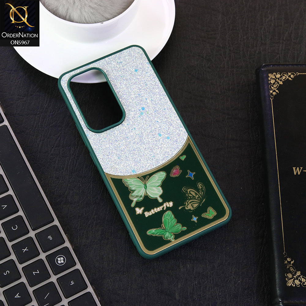 Vivo Y100 4G Cover - Green -  New Trendy Butterfly Moeity Glitter Soft Borders Shiny Case