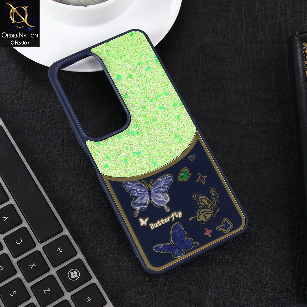 Vivo Y19s Pro Cover - Blue -  New Trendy Butterfly Moeity Glitter Soft Borders Shiny Case