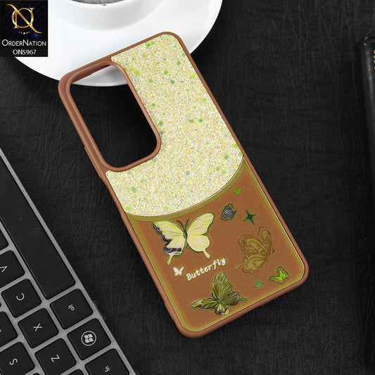 Vivo Y19s Pro Cover - Brown -  New Trendy Butterfly Moeity Glitter Soft Borders Shiny Case